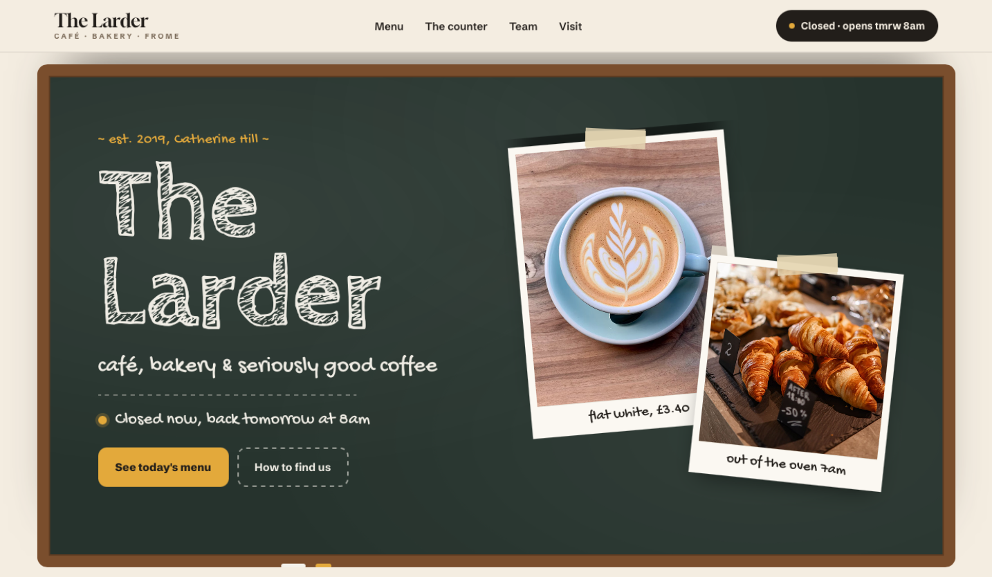 The Larder café website